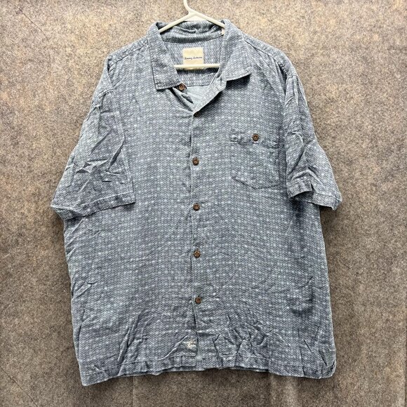 Tommy Bahama Shirt Men XXL Blue Casual Button Down Preppy Silk Geometric 2XL - Picture 1 of 13